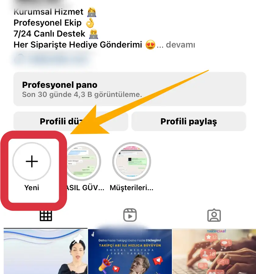 Instagram öne çıkanlar artı simgesi