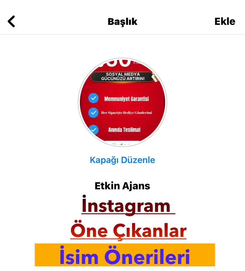 Instagram Öne Çıkanlar İsim Önerileri